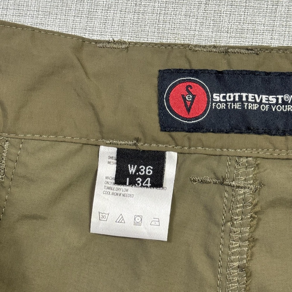 SCOTTeVEST Pants Mens‎ 36x34 Green Chino TEC Travel Nylon Polyester Pockets - Picture 9 of 12